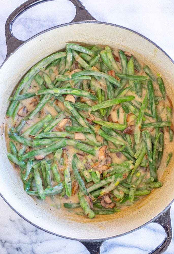 showing how to make vegan green bean casserole