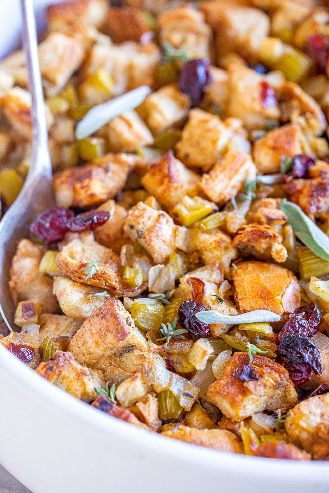 close up photo of easy vegan stuffing