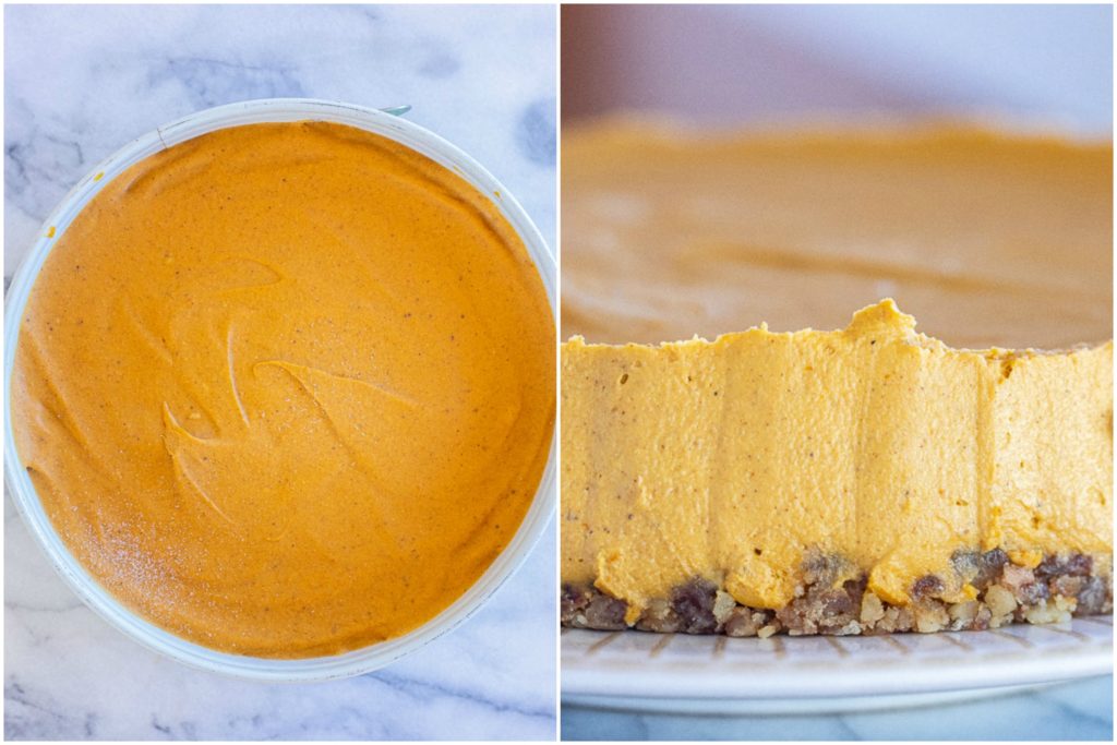 close up of the finished pumpkin cheesecake