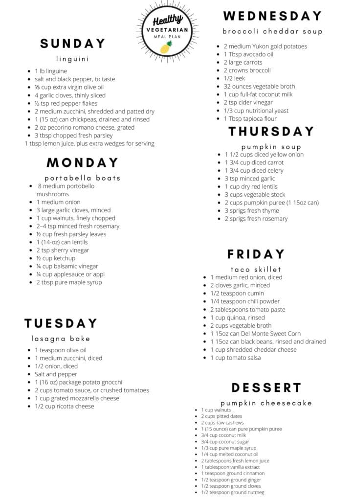 vegetarian meal plan