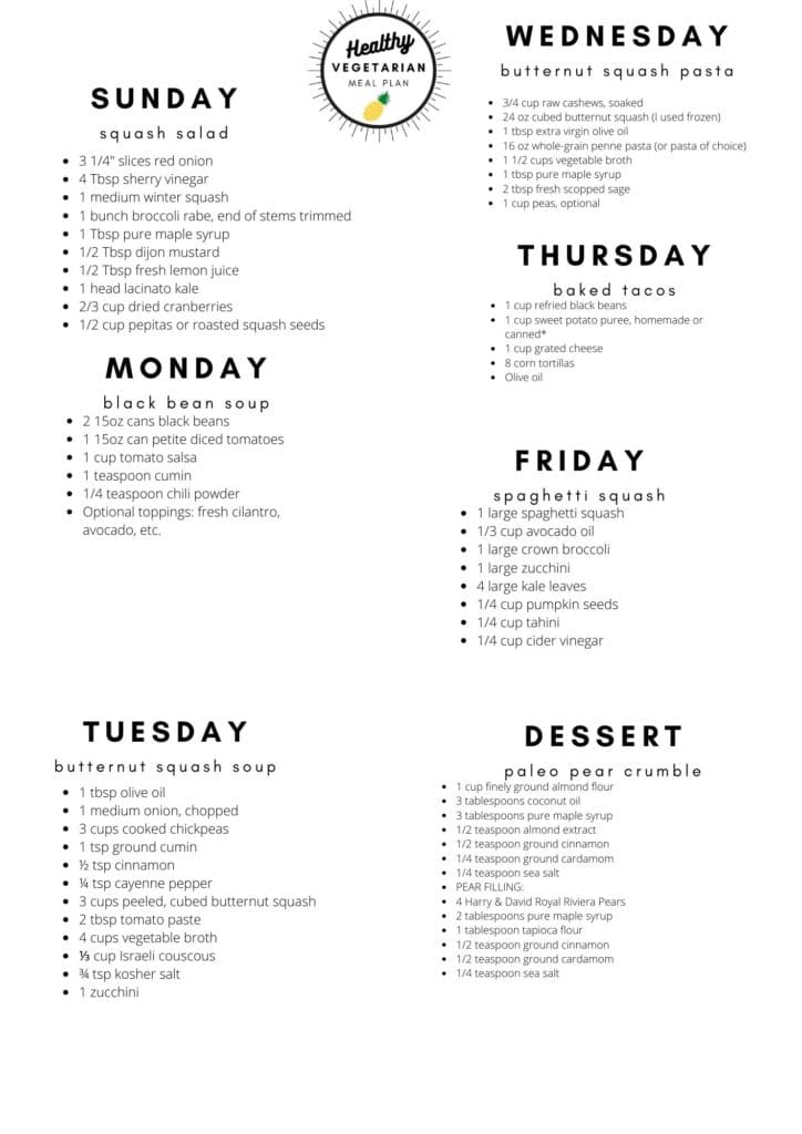 Vegetarian meal plan