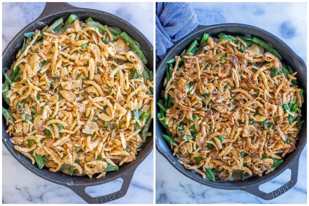 before and after baked green bean casserole