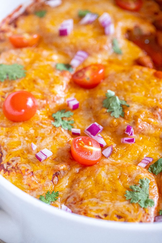 close up of the enchilada bake