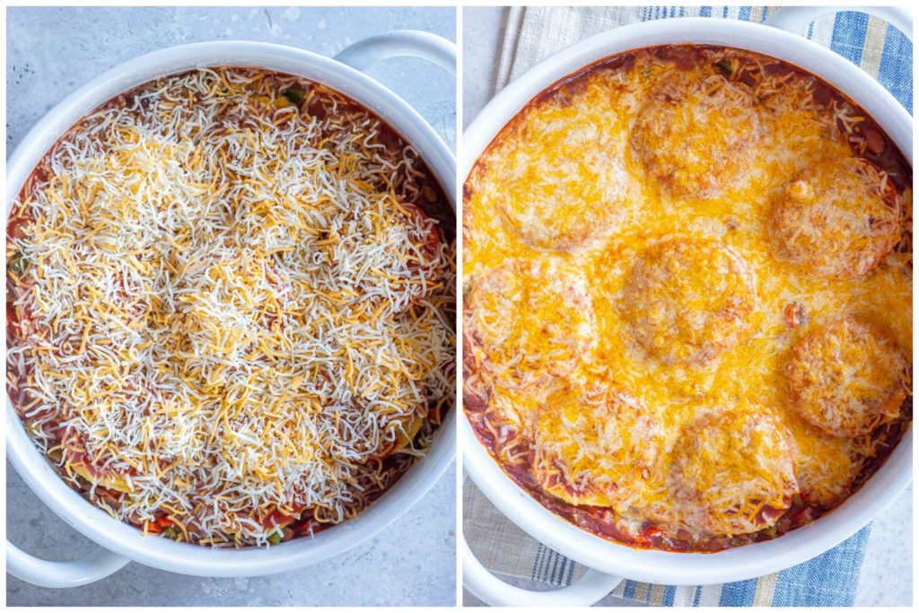 showing how to make this polenta enchilada bake recipe