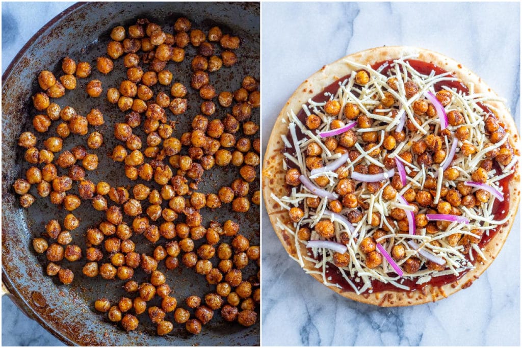 step by step photos showing how to make a vegan pizza