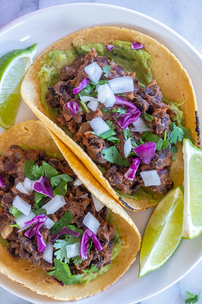 Close up of easy vegetarian black bean tacos