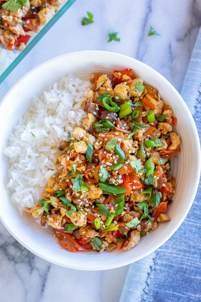 bowl of Korean inspired tofu and vegetables recipe