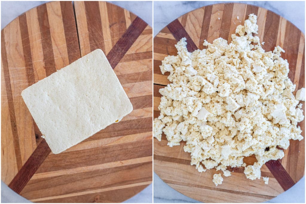 extra firm tofu in a block and then crumbled
