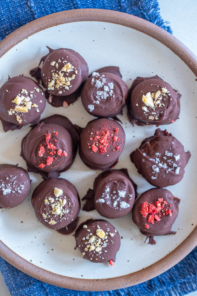 a plate of frozen chocolate covered banana bites