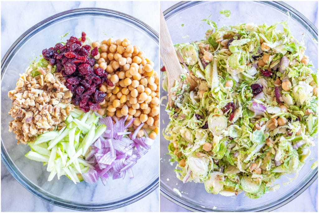 showing how to make a shaved Brussels sprout salad