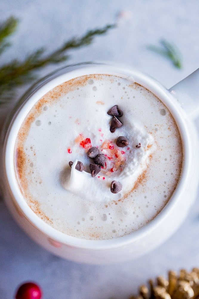 close up of a cup of vegan hot chocolate in a mug