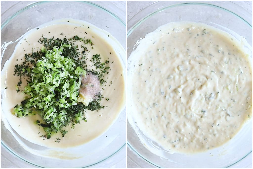 tzatziki sauce mixed up in a serving bowl