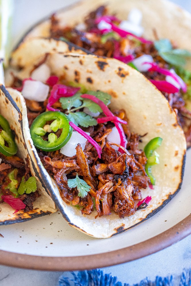 close up of vegan mushroom carnitas