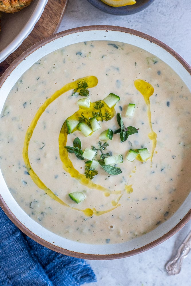 close up of a bowl of Mediterranean tzatziki sauce