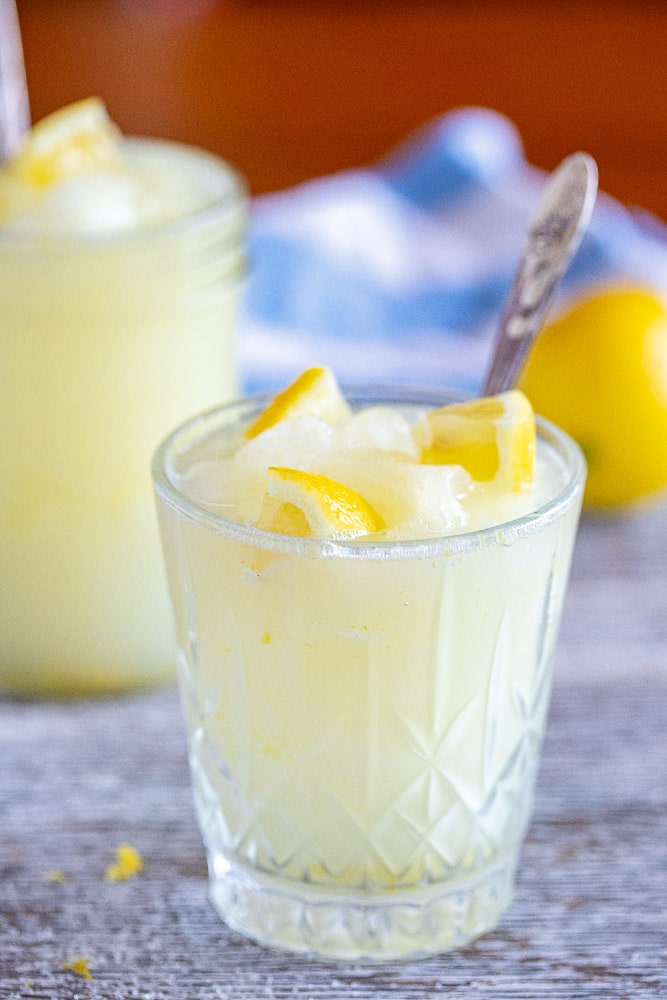 frozen lemonade in a glass with a spoon