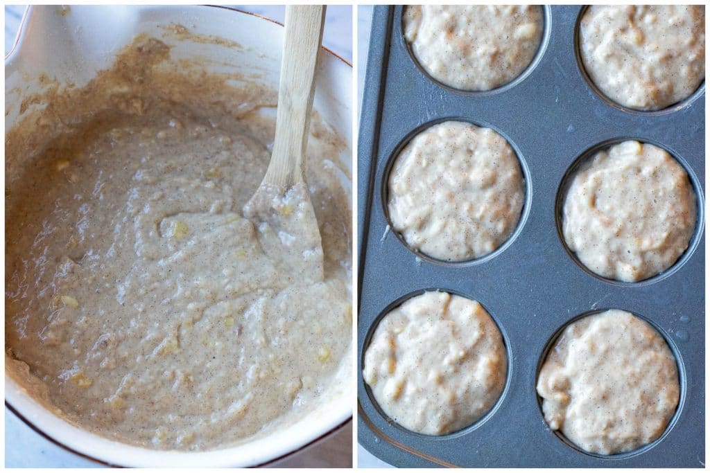 showing how to make Nutella swirl banana muffins