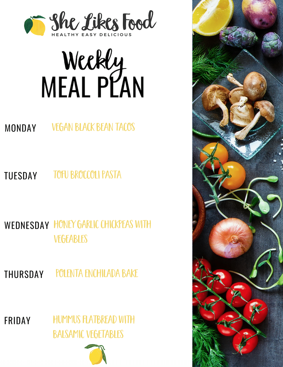 Weekly Vegetarian Meal Plans - She Likes Food