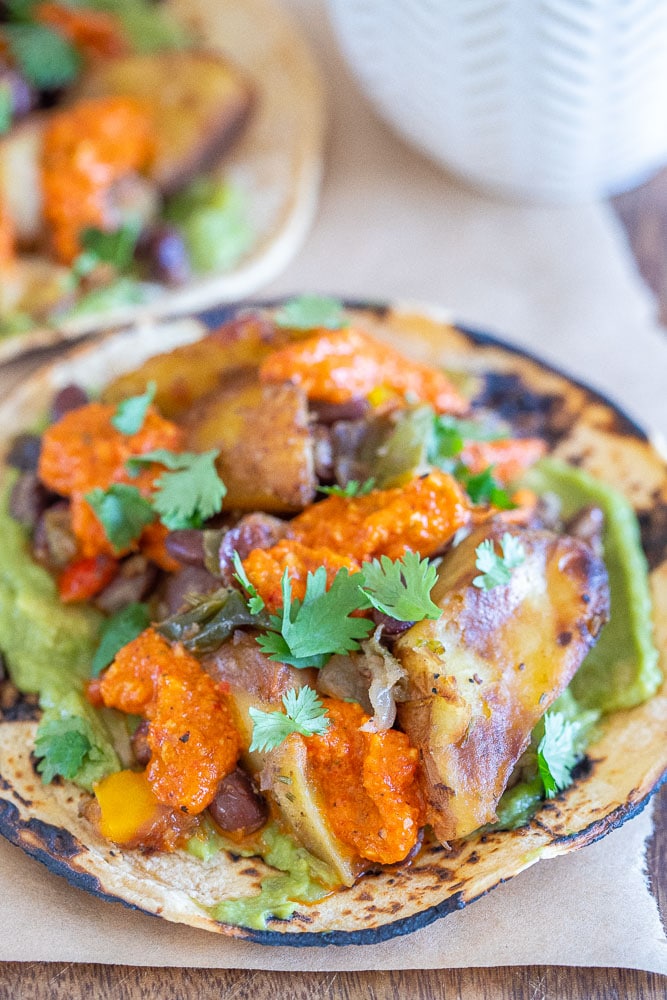 close up of potato tacos