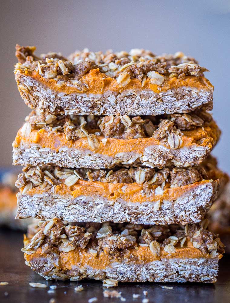 a stack of sweet potato pie bars