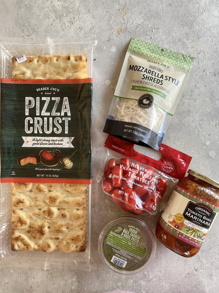 Ingredients for vegan pesto pizza