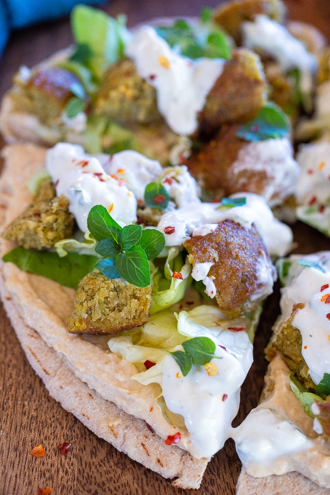 vegan falafel pita close up photo