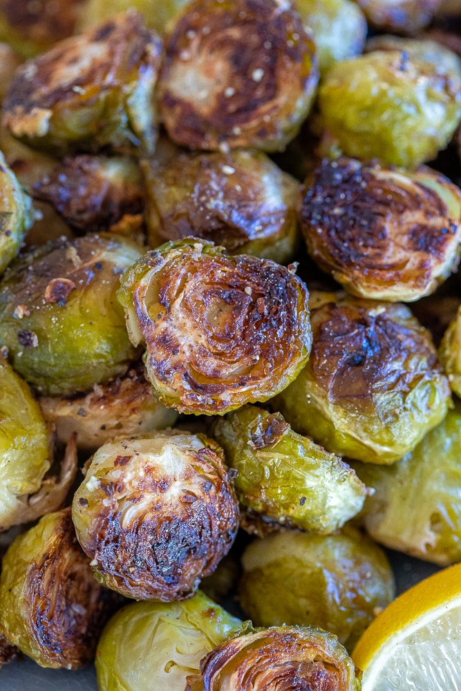 close up of a perfectly Roasted Brussels sprout