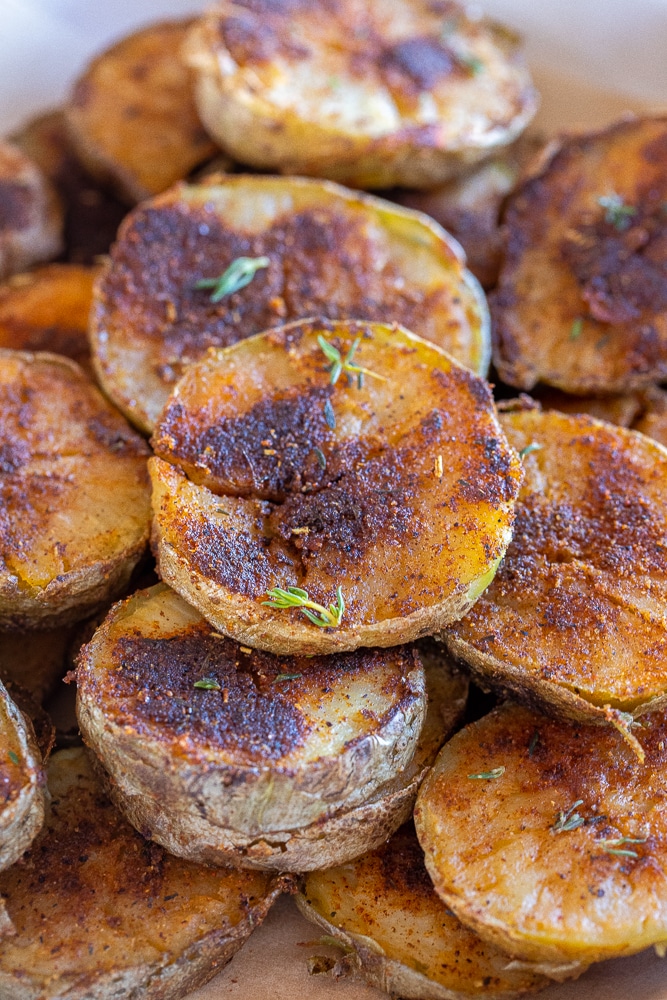 close up of a vegan blackened potato that has been roasted