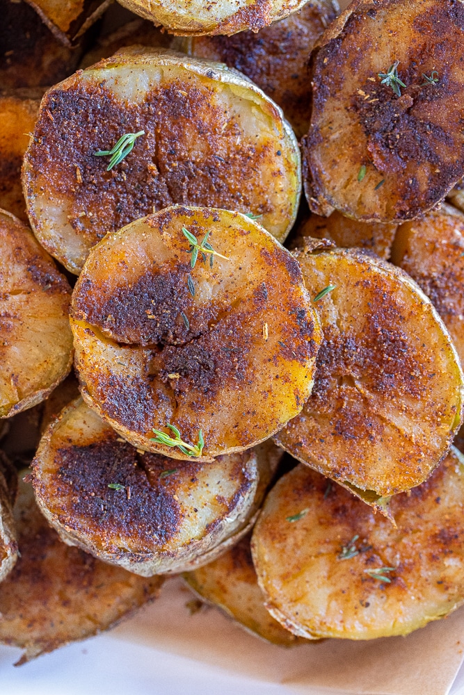 close up of a blackened potato