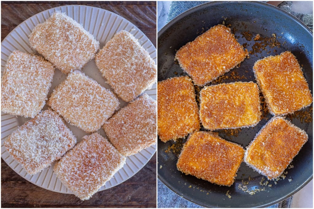 how to make tofu steaks with breading fried in a pan with oil