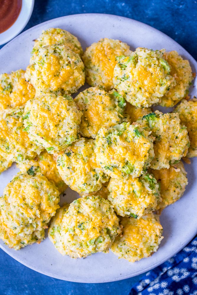 plate full of broccoli rice casserole bites