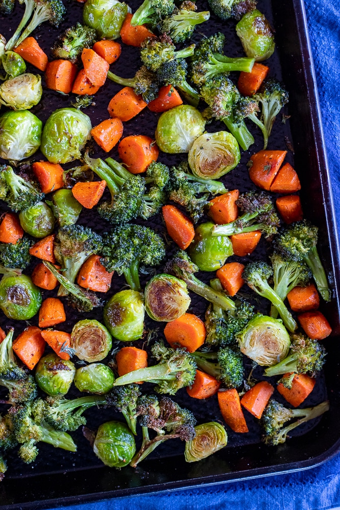 sheet pan of easy roasted vegetables