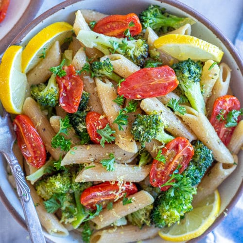 Lemon Broccoli Pasta with Roasted Tomatoes She Likes Food