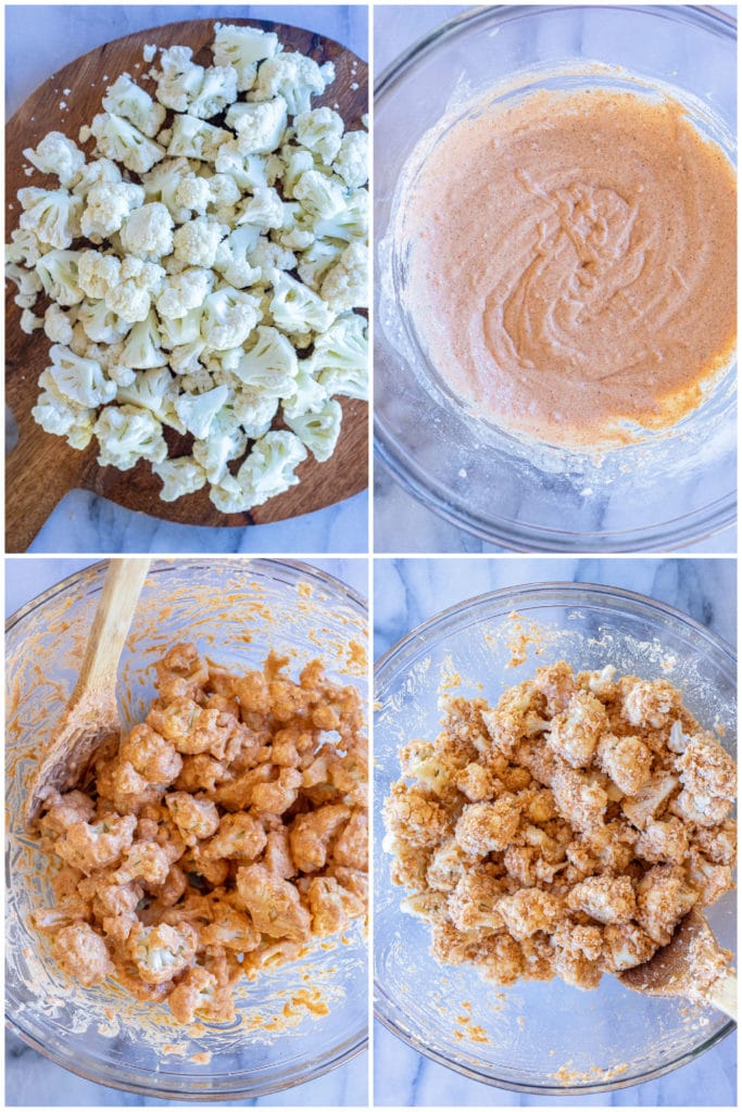 showing how to make crispy baked cauliflower for the cauliflower tacos