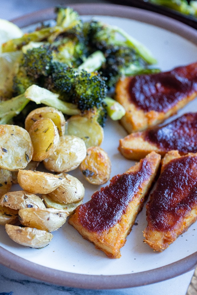 close up of baked BBQ Tofu