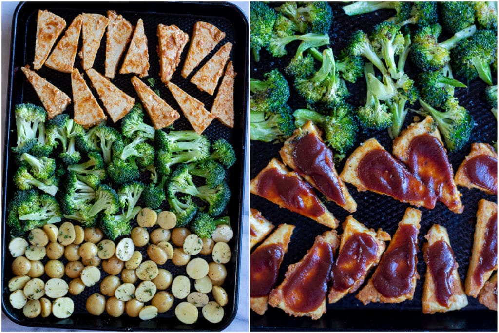sheet pan dinner before it's been put in the oven