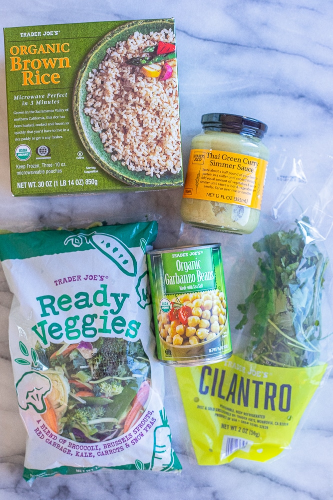 all of the ingredients needed to make Thai Green Curry with Chickeas