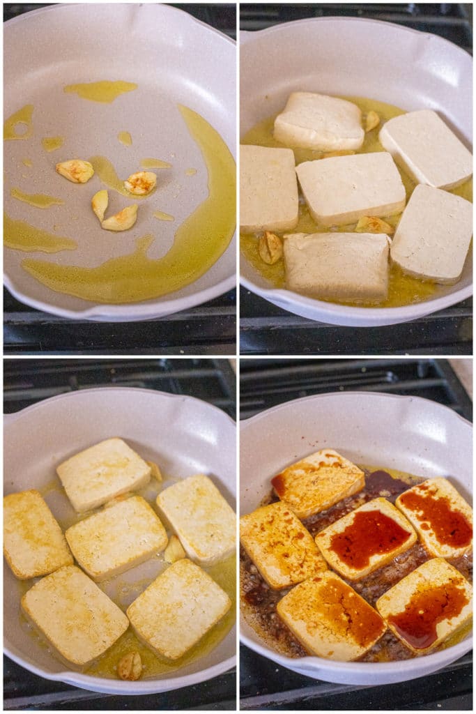 step by step photos showing how to make this easy fried tofu recipe
