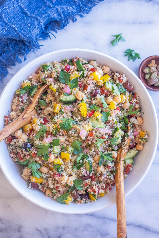 the best mediterranean quinoa salad in a bowl 