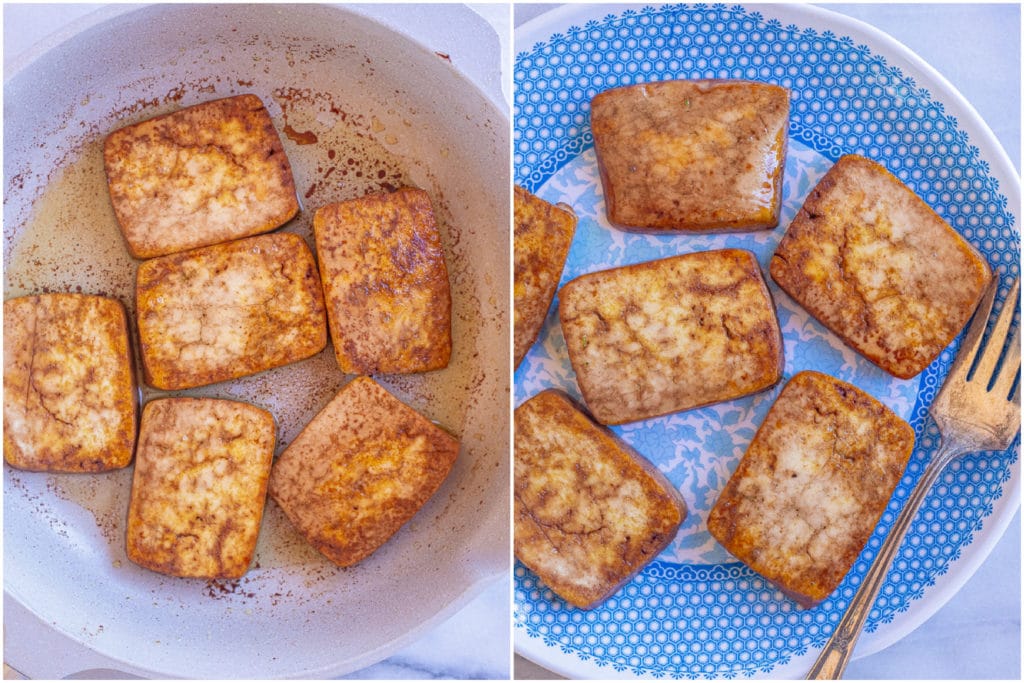 soy fried tofu after it's been cooked
