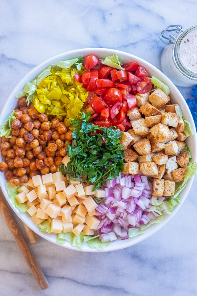 Vegetarian Grinder Salad Recipe in a lare bowl