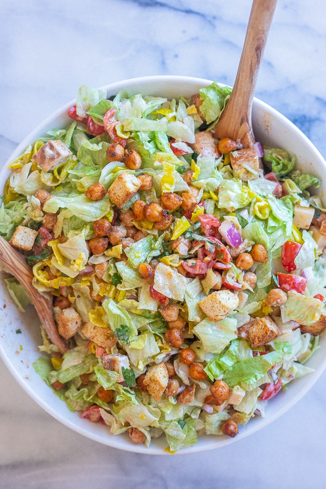 salad recipe all mixed up in a bowl