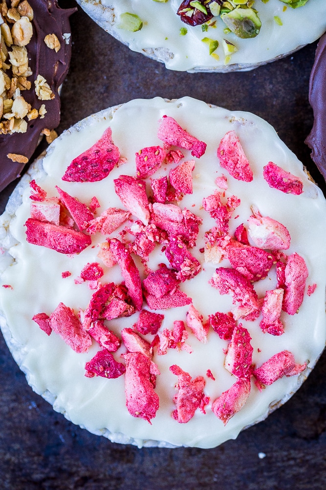 strawberries and cream chocolate covered rice cake