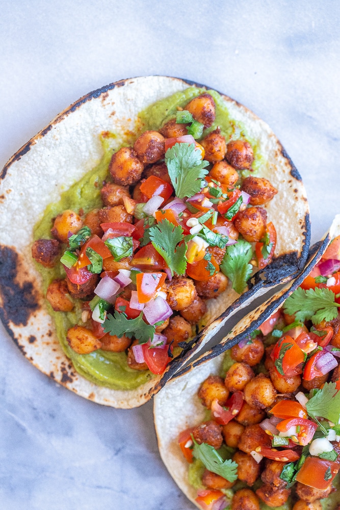 15 minute chickpea tacos on a plate
