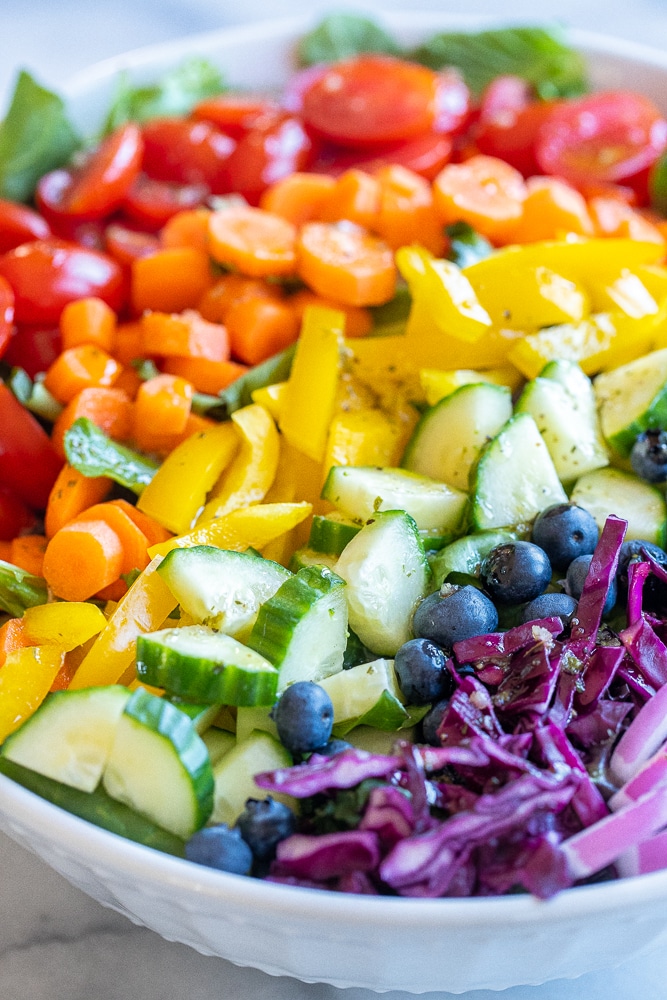 close up of this rainbow veggie salad