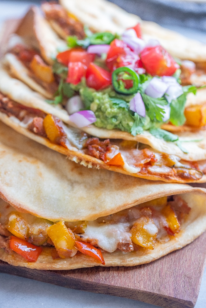 close up of a baked vegetarian taco