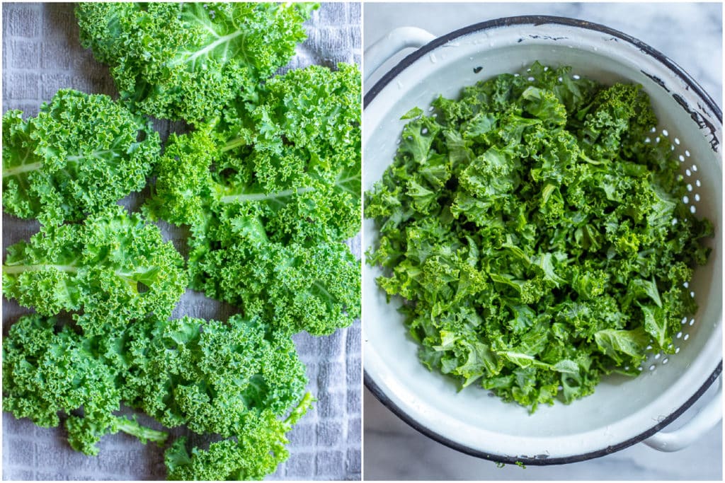 kale leaves that have been cut up into small pieces