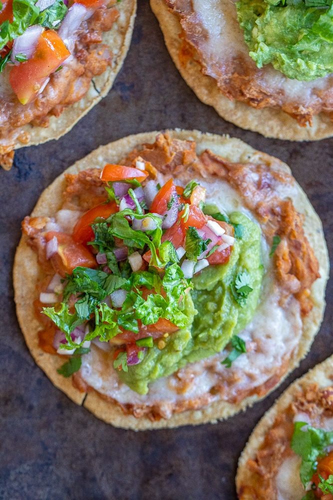 tray of bean and cheese tostadas
