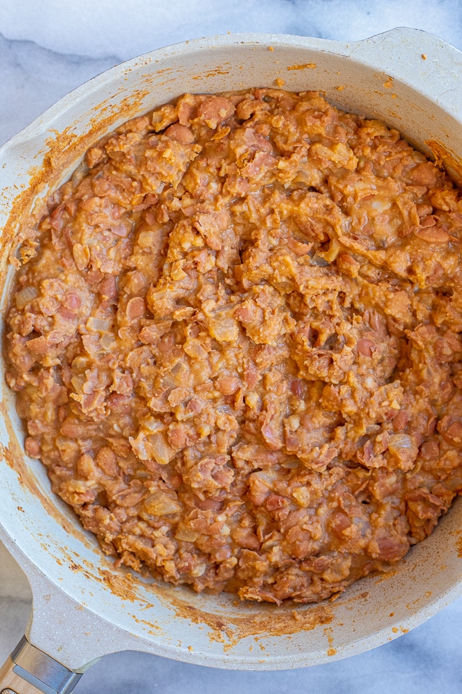 pan of homemade refried beans