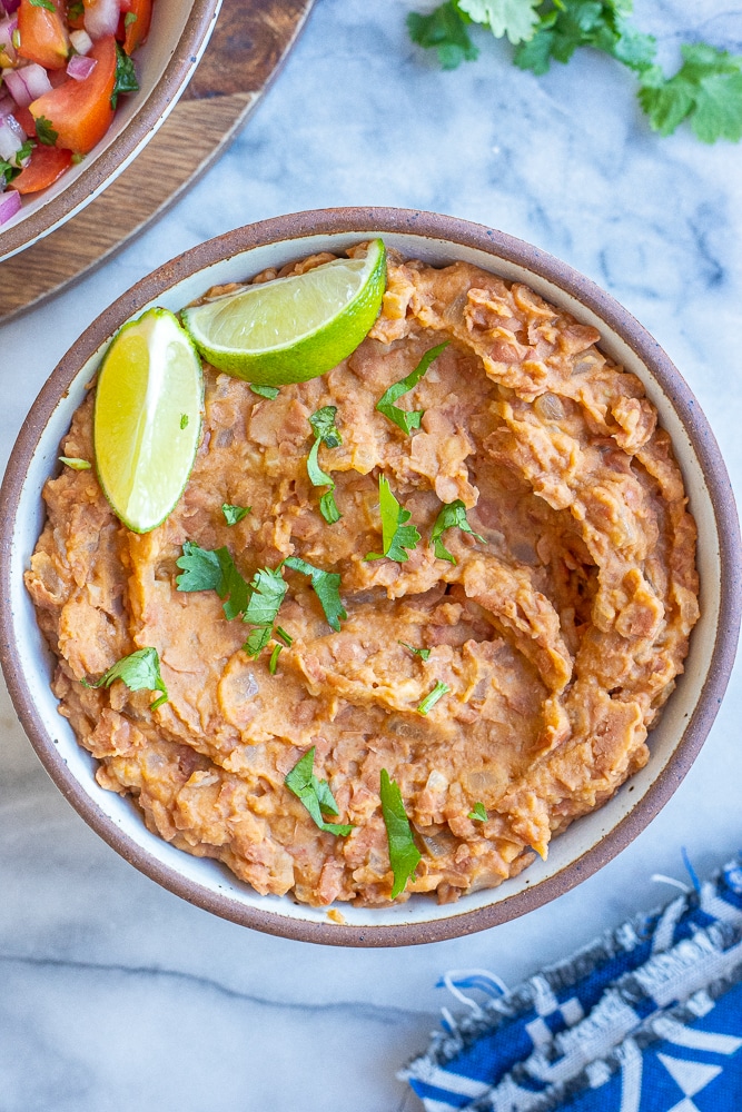 easy homemade refried beans in a bowl