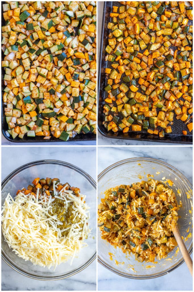 step by step photos on how to prepare the zucchini enchilada filling